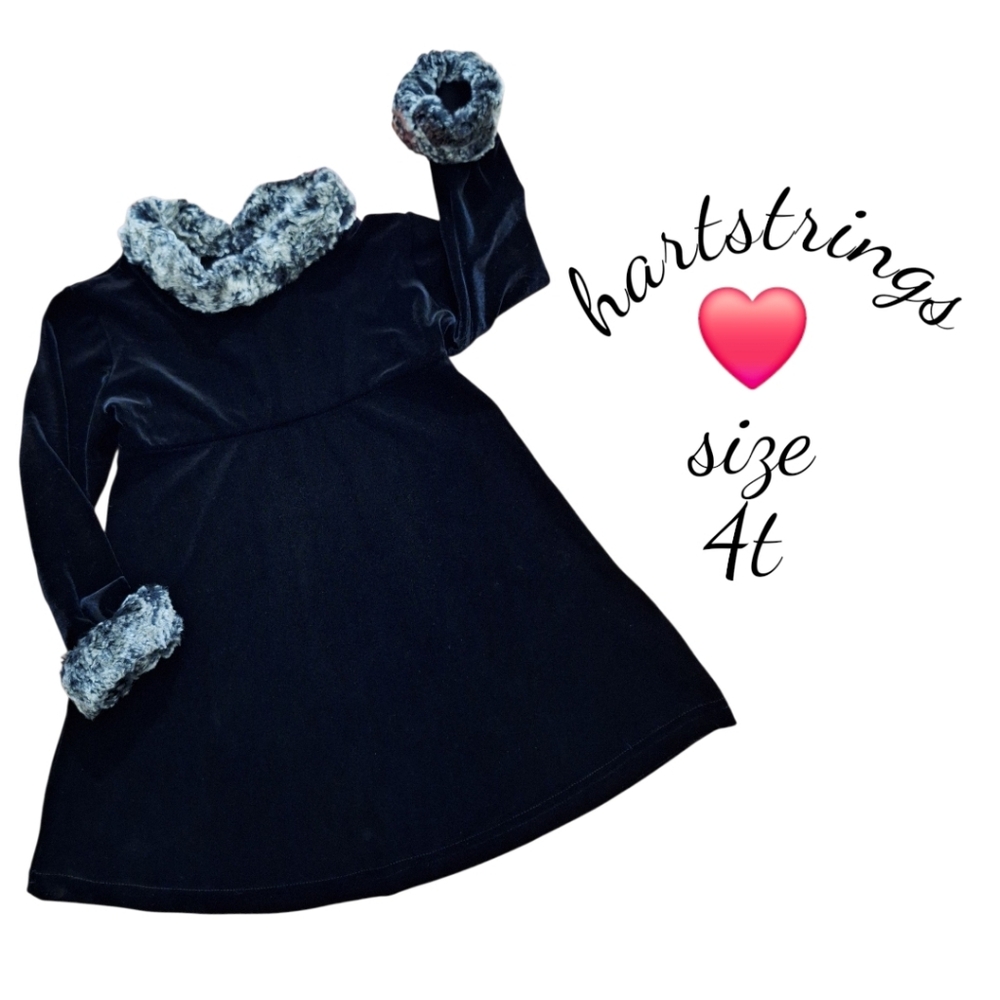 Hartstrings Elegant Black Dress with Faux Fur Accents
